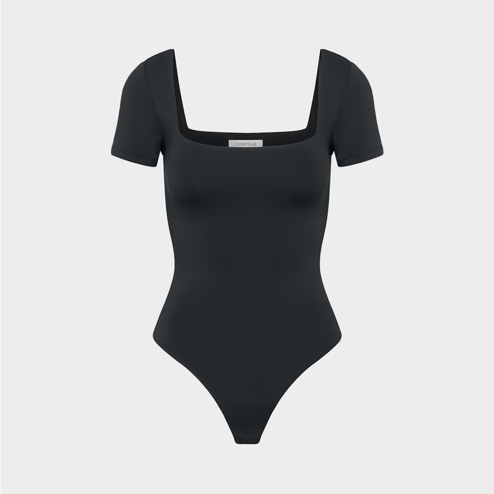 Aritzia Contour Black Square Neck Short Sleeve Bodysuit